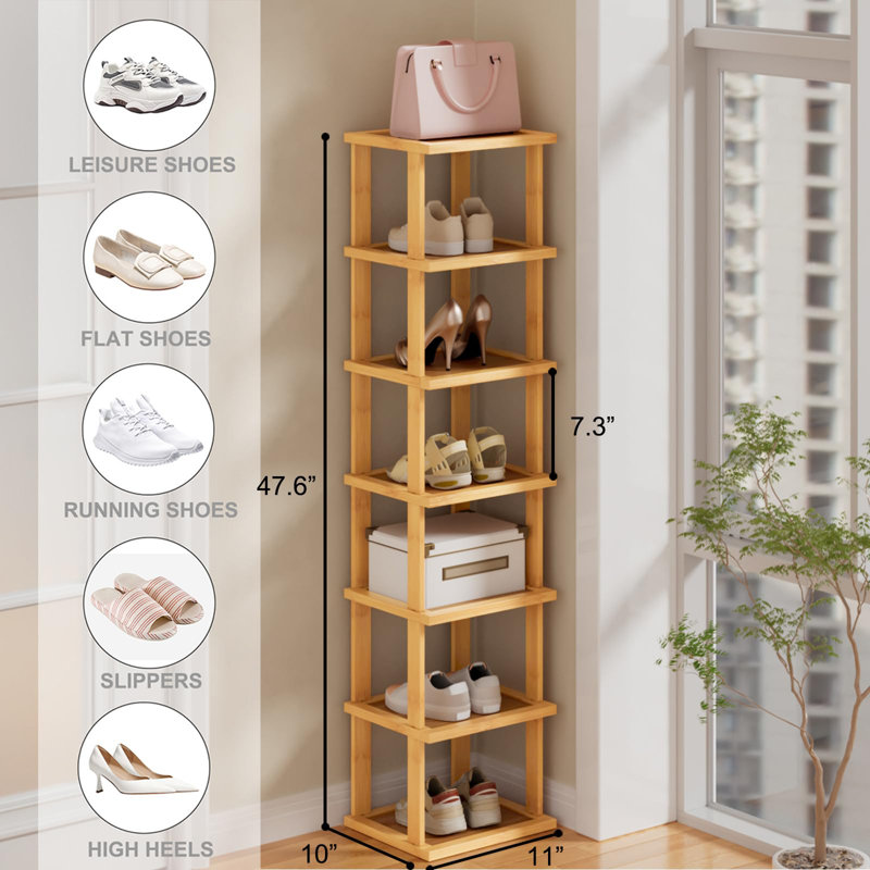 Latitude Run Shoe Rack For Entryway Small Shoe Rack 7 Tier Tall Shelf For Narrow Spaces Free Standing Shoe Racks Bamboo Shoe Rack Organizer For Closet Corner Bedroom And Garage Wayfair